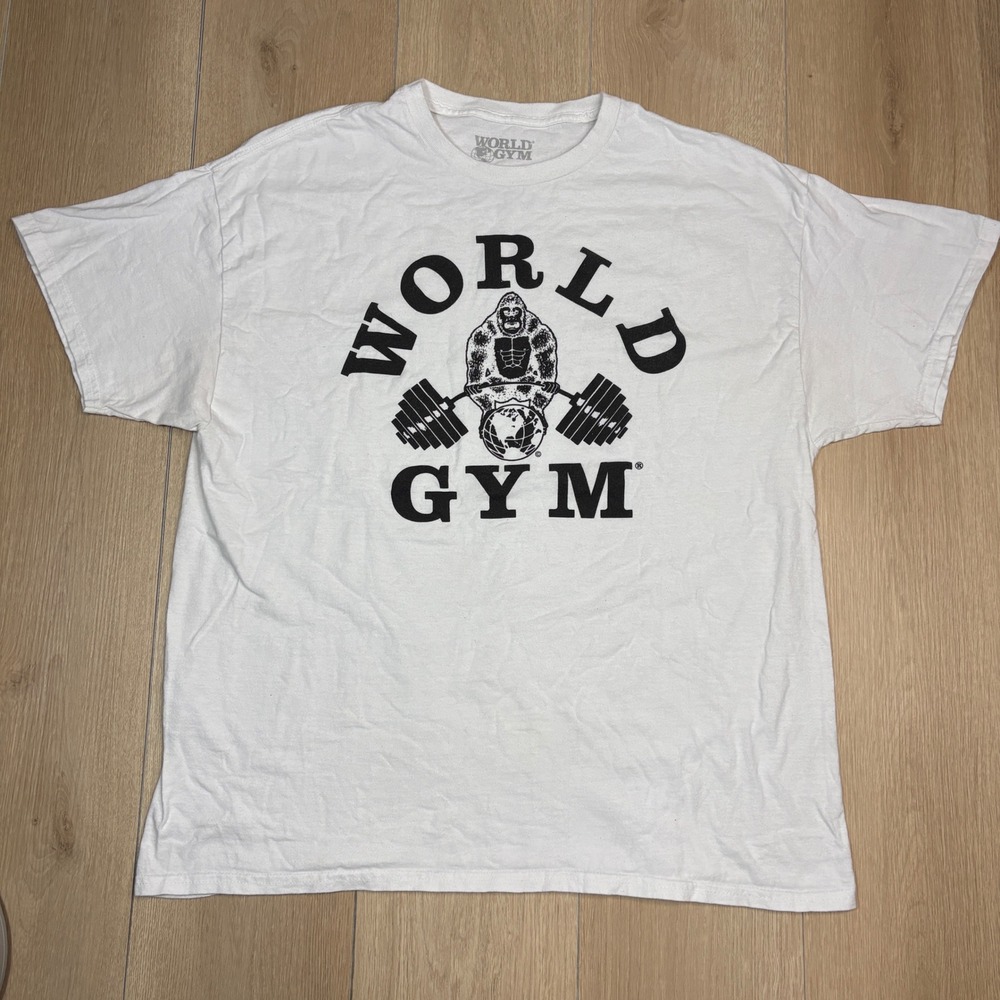 World Gym Gorilla Graphic T-Shirt Mens XL White Cotton Bodybuilding Tee